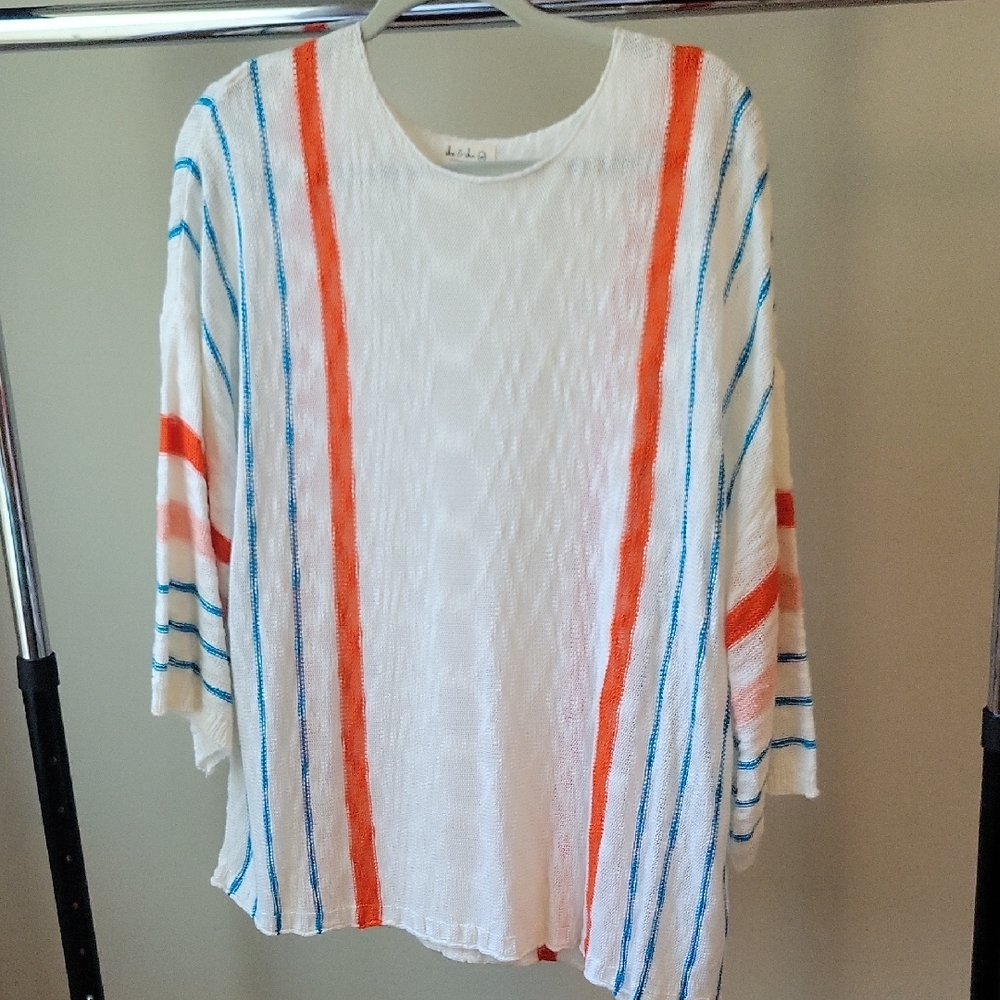 Lola Vibrant Striped Tunic in White, Orange, and Blue